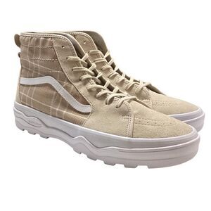 Vans Sneakers Shoes Men 13 Beige Sentry SK8 Hi Waffle Cup Plaid Canvas Suede NEW